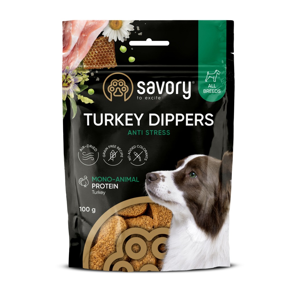 Ласощі для собак Savory Monoprotein Dippers Anti Stress 100 г - індичка Ласощі для собак Savory Monoprotein Dippers Anti Stress 100 г - індичка