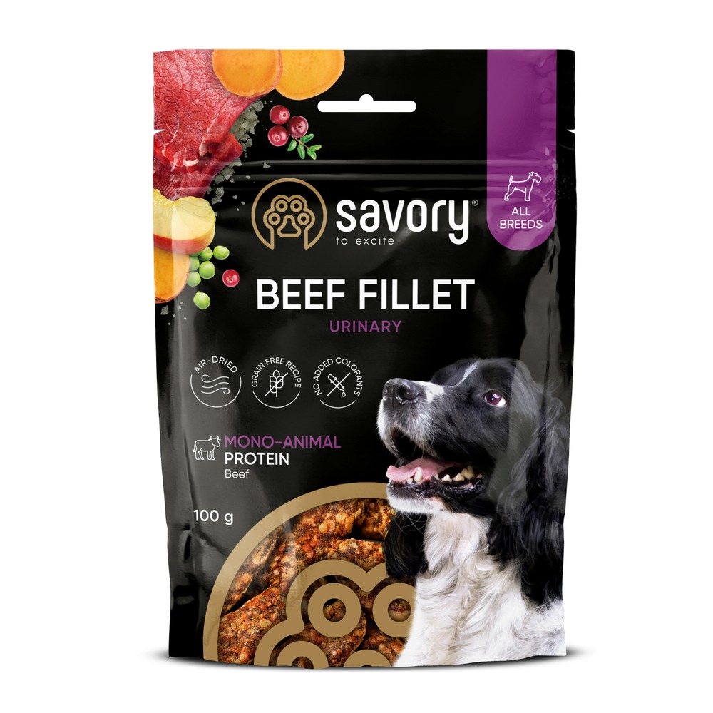 Ласощі для собак Savory Monoprotein Fillet Urinary 100 г - яловичина Ласощі для собак Savory Monoprotein Fillet Urinary 100 г - яловичина