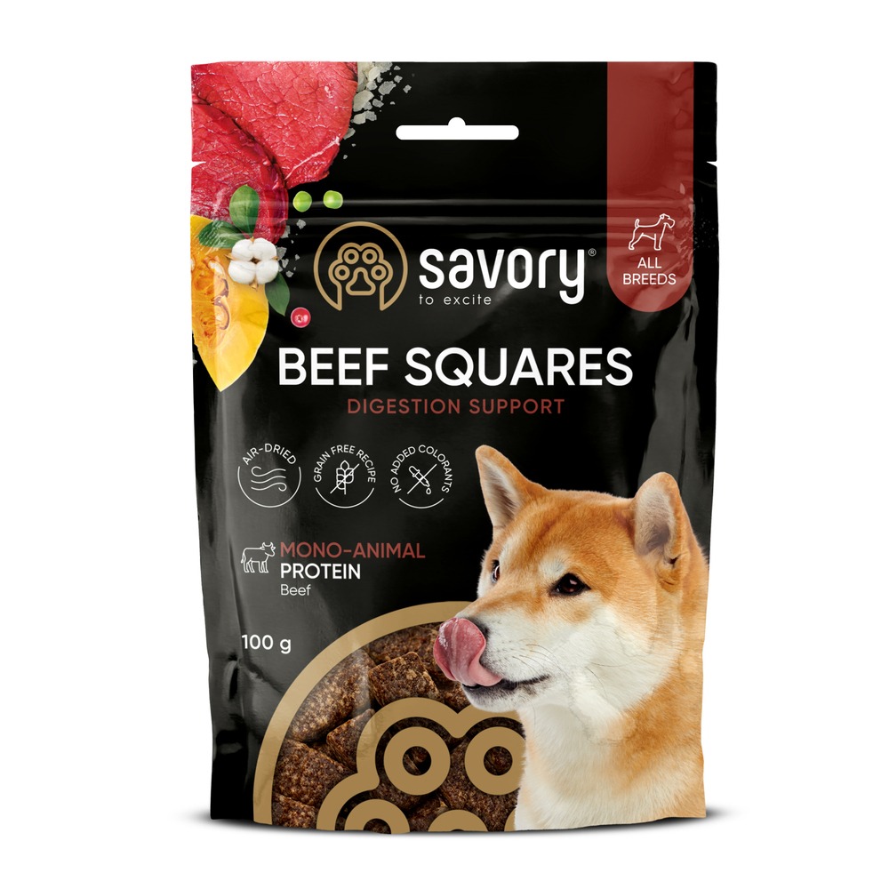 Ласощі для собак Savory Monoprotein Squares Digestion Support 100 г - яловичина Ласощі для собак Savory Monoprotein Squares Digestion Support 100 г - яловичина