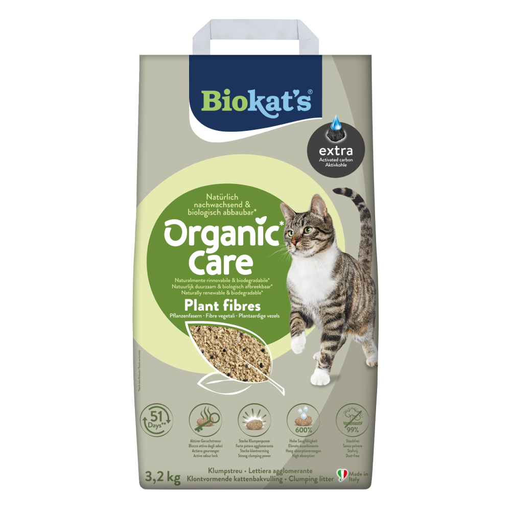 Наполнитель растительный для кошачьего туалета Biokat's Organic Care Extra 8 л 3,2 кг - активированный уголь
