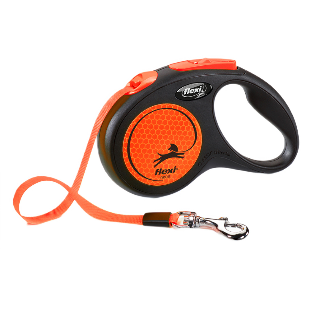 Поводок-рулетка для собак Flexi New Neon лента S 5 м 15 кг – оранжевый