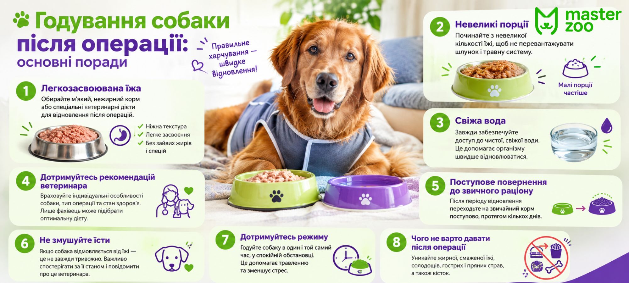 інфографіка правила харчування собаки | MasterZoo
