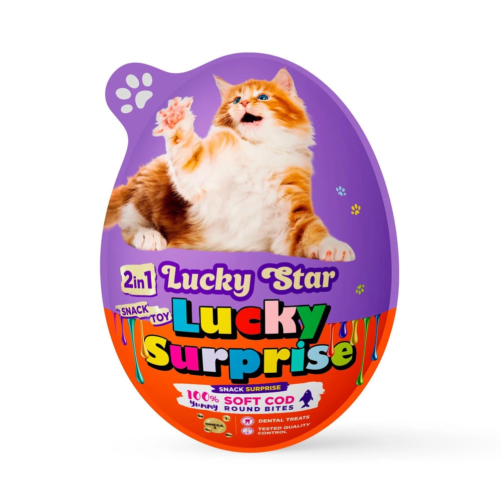 Яйце-сюрприз для котів Lucky Star Ласощі + Іграшка 20 г - тріска Яйце-сюрприз для котів Lucky Star Ласощі + Іграшка 20 г - тріска