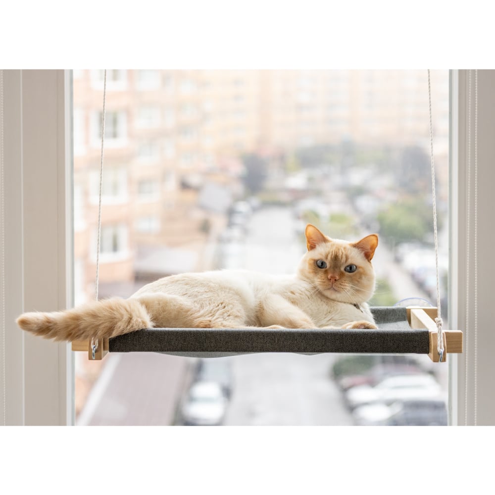 Гамак на вікно для котів PetJoy 54x35x3,5 см - біло-сірий