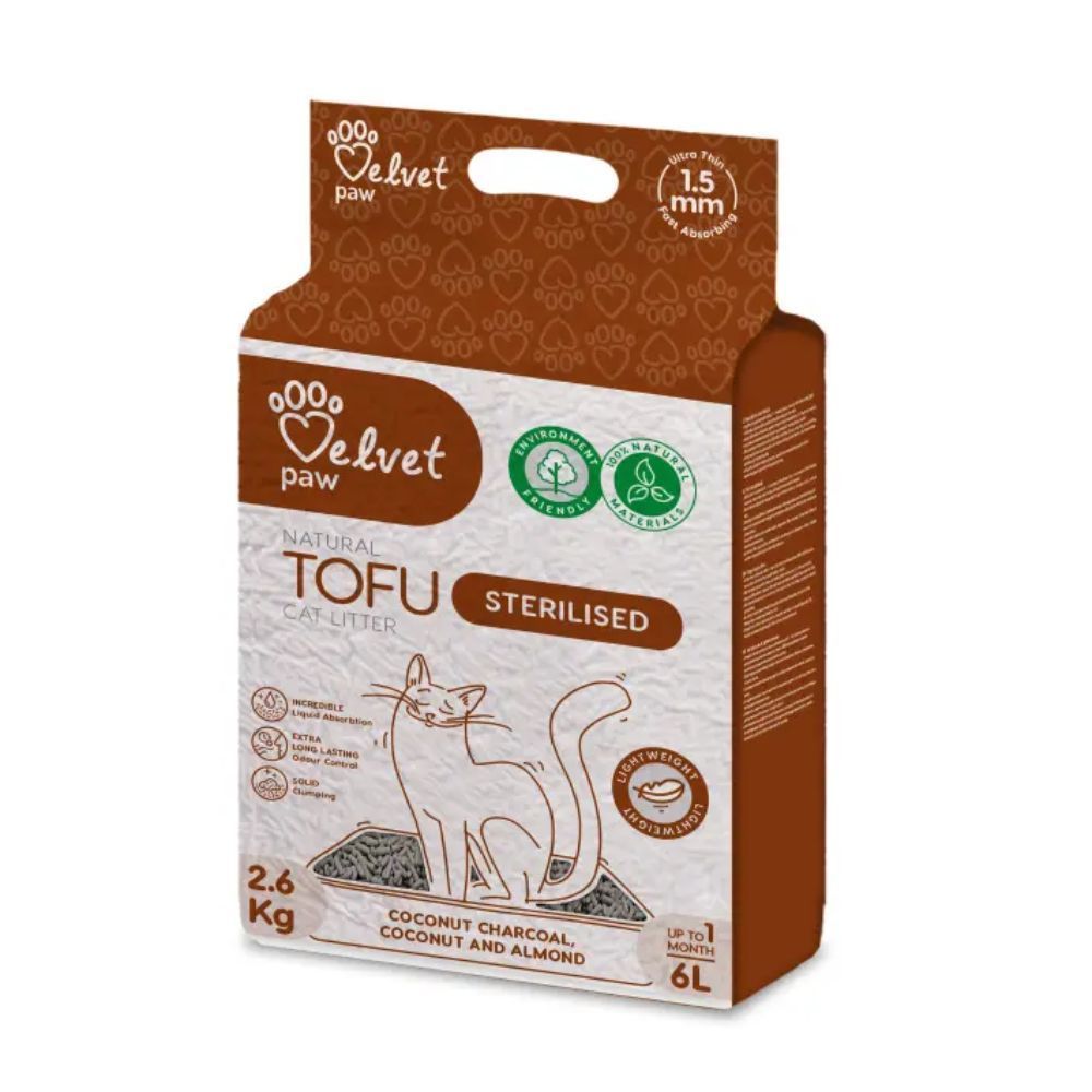 Velvet Paw TOFU Sterilised наповнювач для котячого туалету 6 л - кокос та мигдаль