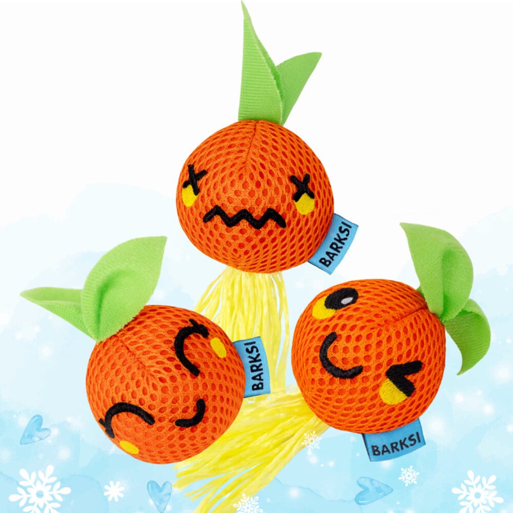 Игрушка для кошек Barksi Дентал Мандарины с колокольчиком 3 шт 5,5х5,5 см - оранжевый