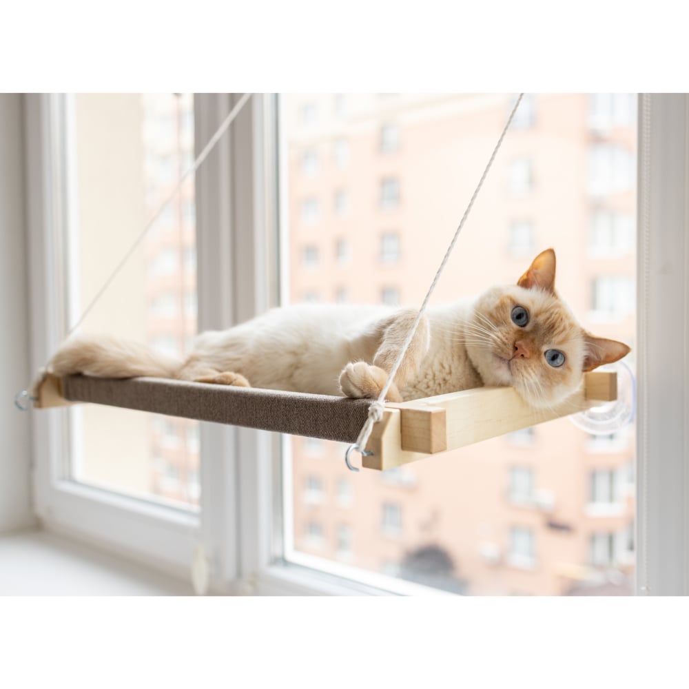 Гамак на вікно для котів PetJoy 54x35x3,5 см - бежево-білий