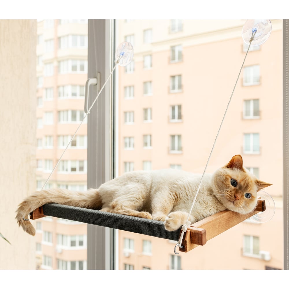 Гамак на вікно для котів PetJoy 54x35x3,5 см - коричнево-сірий