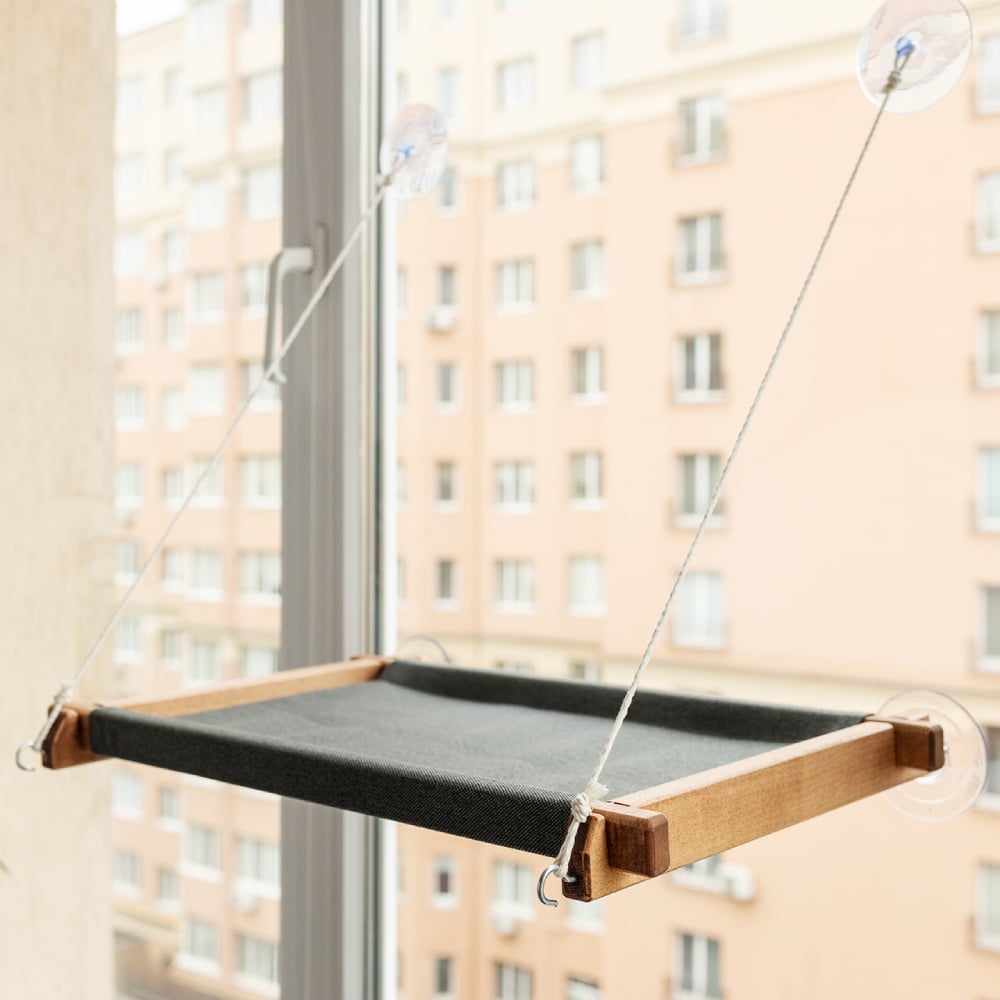 Гамак на вікно для котів PetJoy 54x35x3,5 см - коричнево-сірий