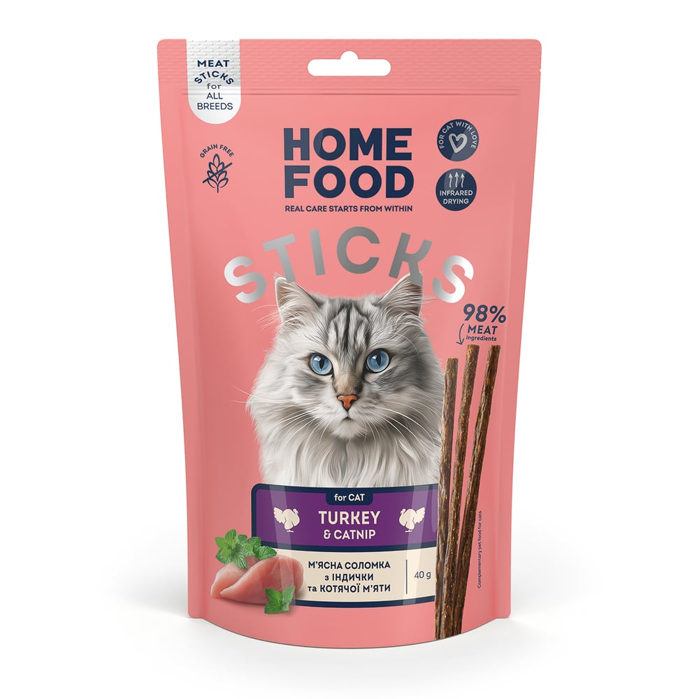 Лакомство для кошек Home Food Мясная соломка 40 г - индейка и кошачья мята Лакомство для кошек Home Food Мясная соломка 40 г - индейка и кошачья мята