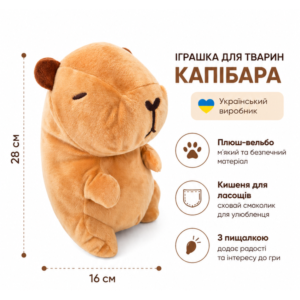 Іграшка для собак Pet Fun Капібара з пискавкою 28×16 см - коричневий