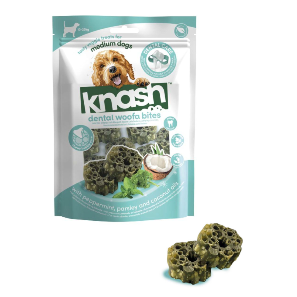 Ласощі для собак Knash Dental Woofa Bites 100 г - м'ята та петрушка Ласощі для собак Knash Dental Woofa Bites 100 г - м'ята та петрушка