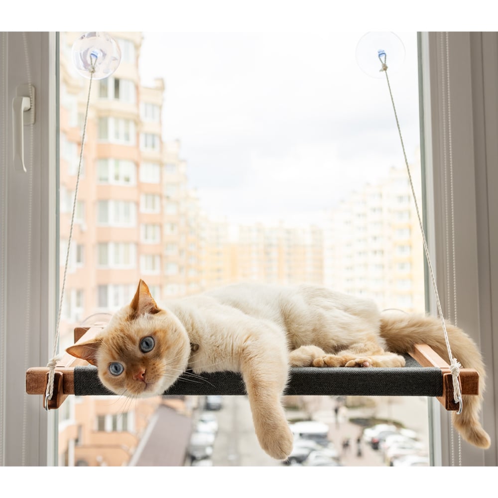 Гамак на вікно для котів PetJoy 54x35x3,5 см - коричнево-сірий