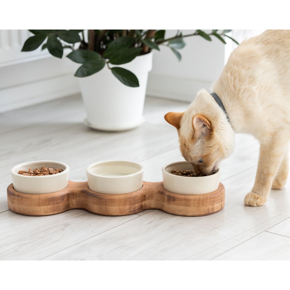 Миска для кошек PetJoy Тройная 3 х 250 мл - коричнево-бежевый Миска для кошек PetJoy Тройная 3 х 250 мл - коричнево-бежевый