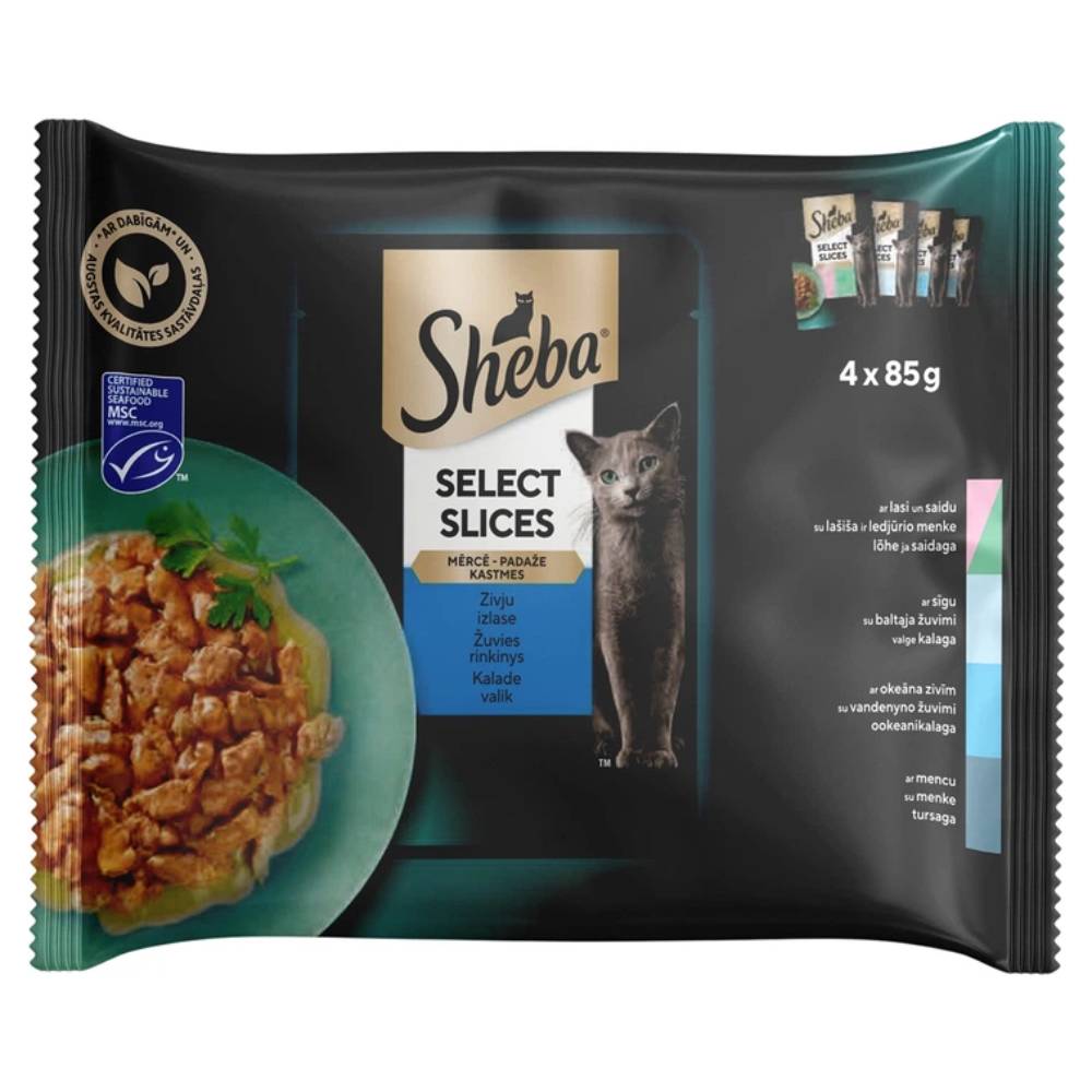 Набір вологого корму для котів Sheba Select Slices 4 шт х 85 г - рибне асорті Набір вологого корму для котів Sheba Select Slices 4 шт х 85 г - рибне асорті