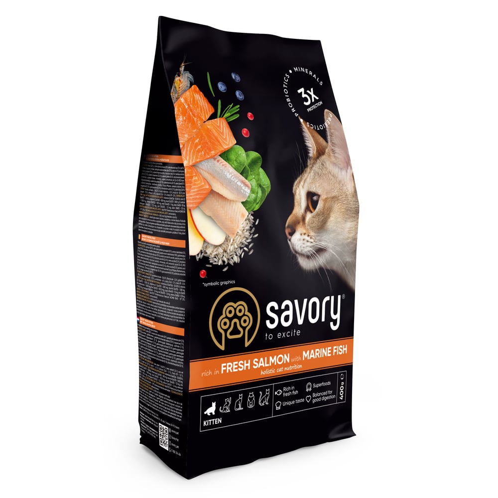 Сухой корм для котят Savory Kitten 400 г – лосось и морская рыба Сухой корм для котят Savory Kitten 400 г – лосось и морская рыба