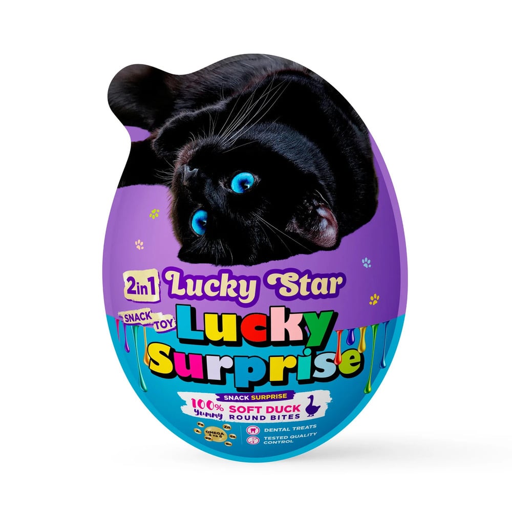 Яйце-сюрприз для котів Lucky Star Ласощі + Іграшка 20 г - качка Яйце-сюрприз для котів Lucky Star Ласощі + Іграшка 20 г - качка