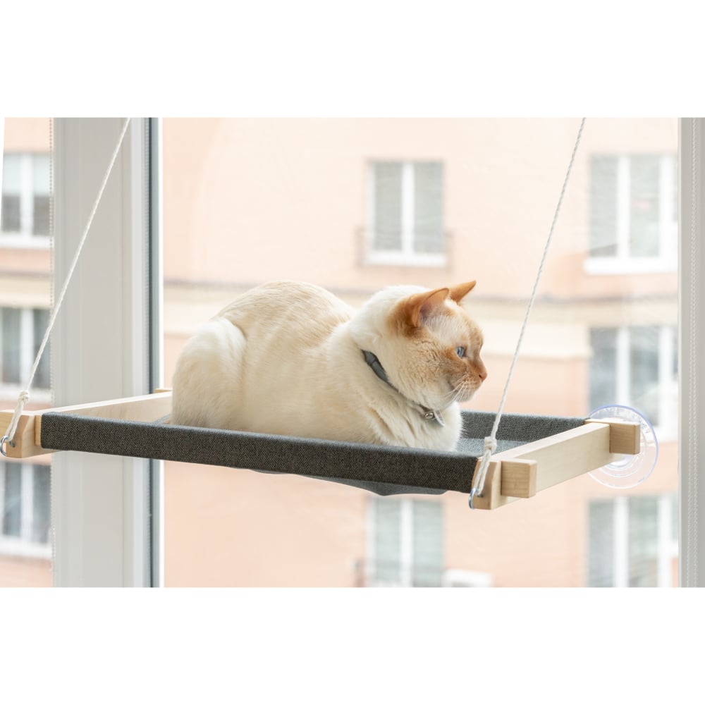 Гамак на вікно для котів PetJoy 54x35x3,5 см - біло-сірий