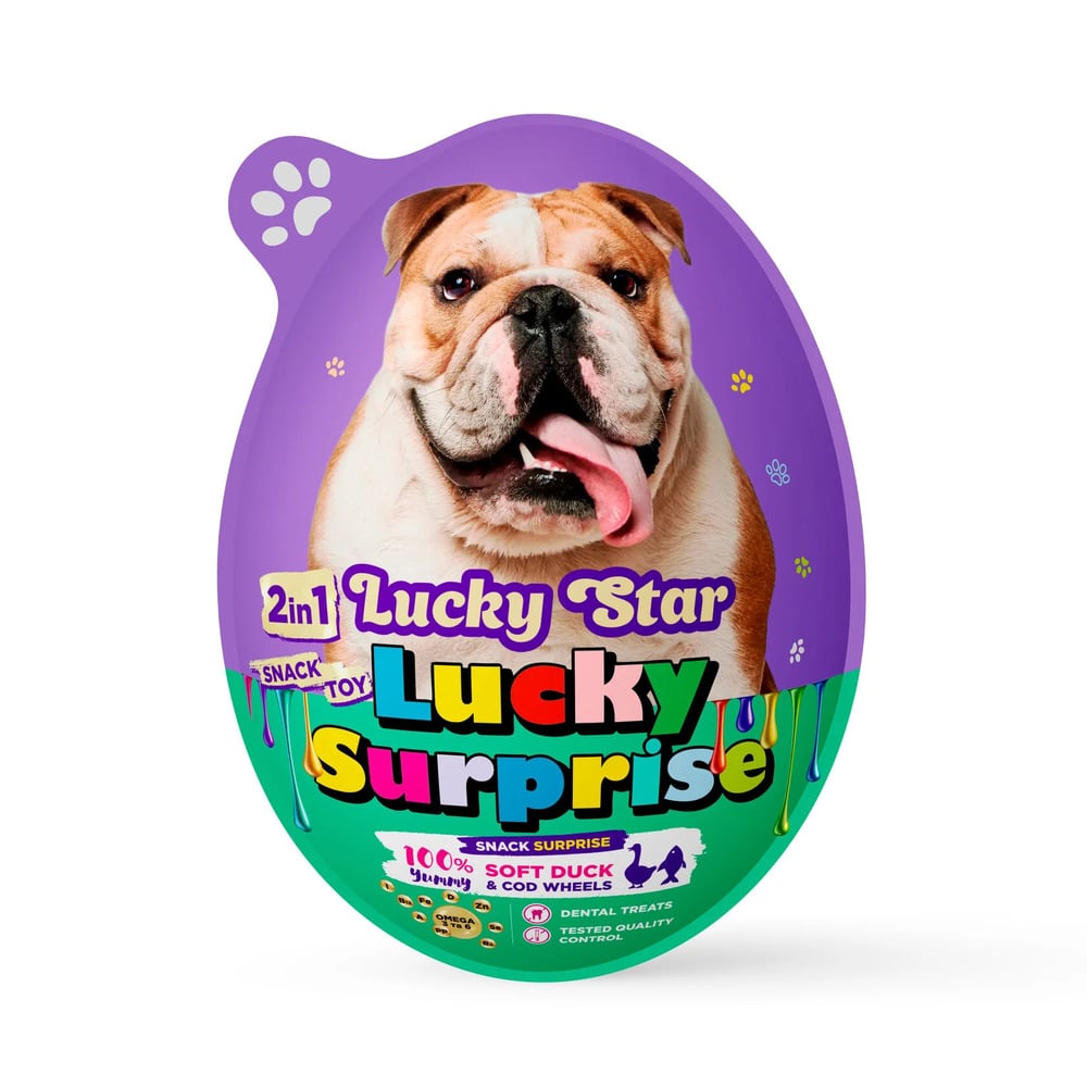 Яйце-сюрприз для собак Lucky Star Ласощі + Іграшка 20 г - качка та тріска Яйце-сюрприз для собак Lucky Star Ласощі + Іграшка 20 г - качка та тріска