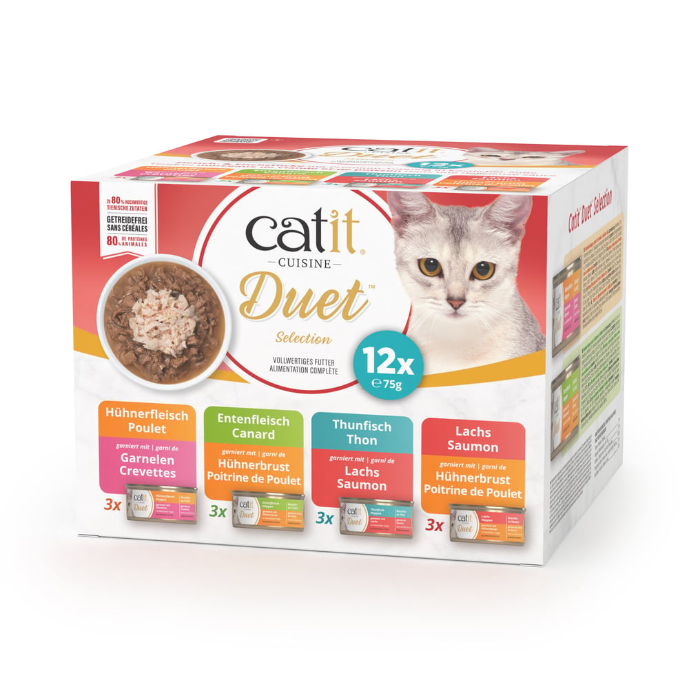 Упаковка вологого корму для котів Catit Cuisine Duet 12 шт х 75 г - асорті Упаковка вологого корму для котів Catit Cuisine Duet 12 шт х 75 г - асорті