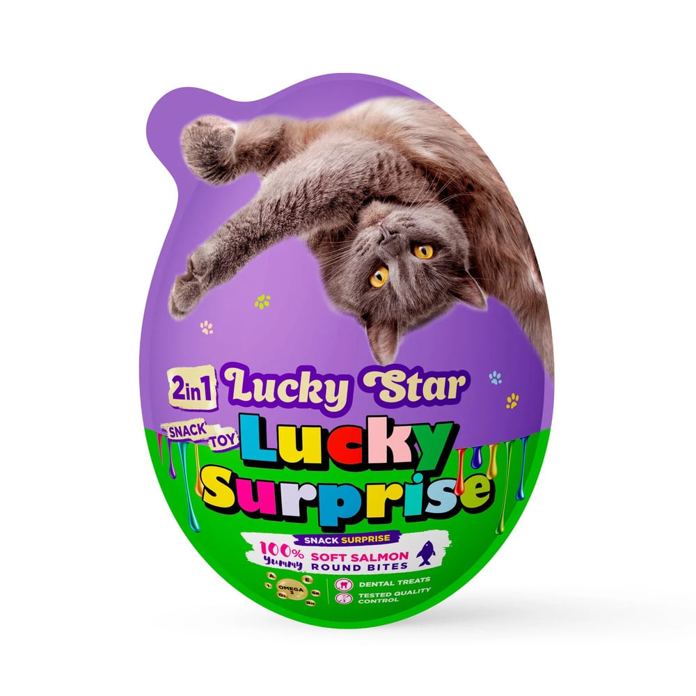 Яйце-сюрприз для котів Lucky Star Ласощі + Іграшка 20 г - лосось Яйце-сюрприз для котів Lucky Star Ласощі + Іграшка 20 г - лосось