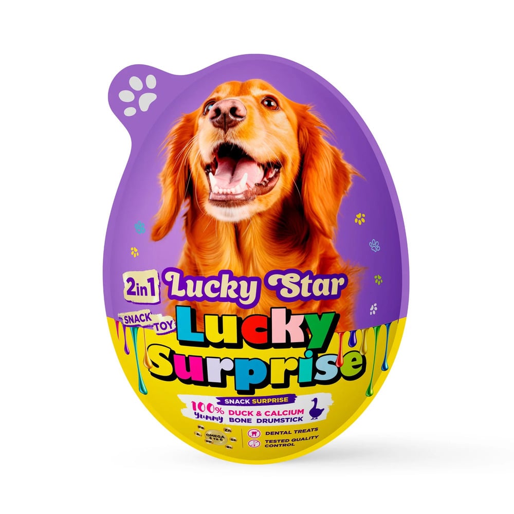 Яйце-сюрприз для собак Lucky Star Ласощі + Іграшка 20 г - качка Яйце-сюрприз для собак Lucky Star Ласощі + Іграшка 20 г - качка