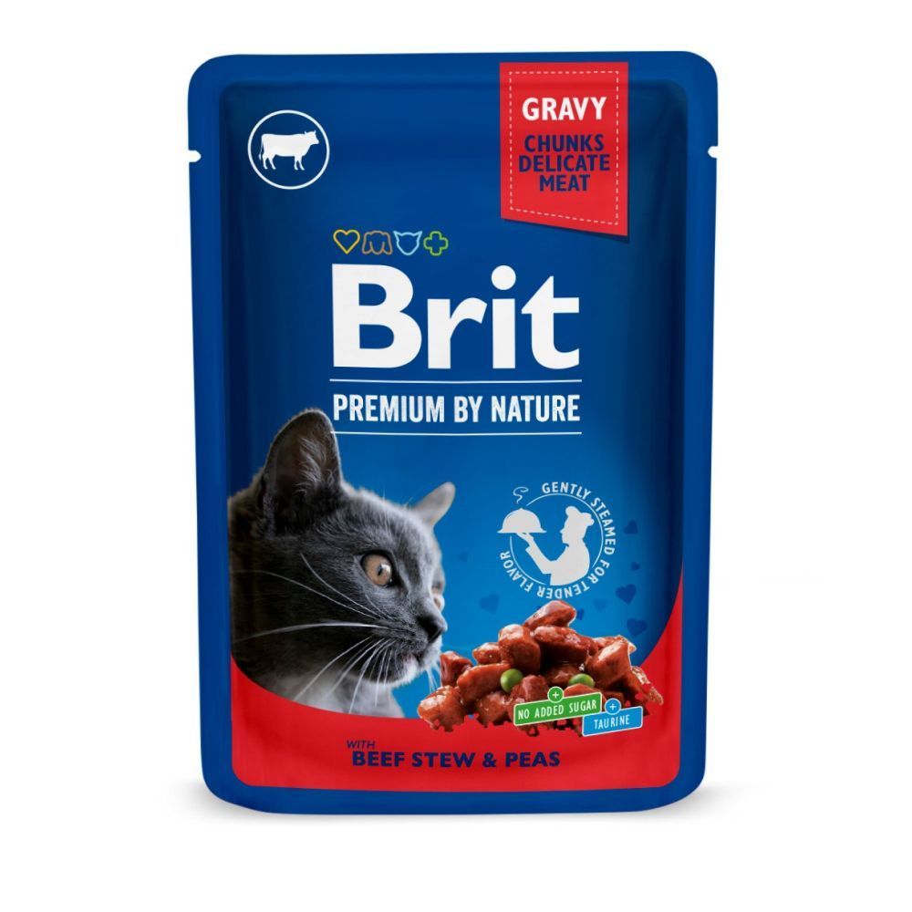 Влажный корм для кошек Brit Premium Cat Beef Stew & Peas pouch 100 г - говядина и горох