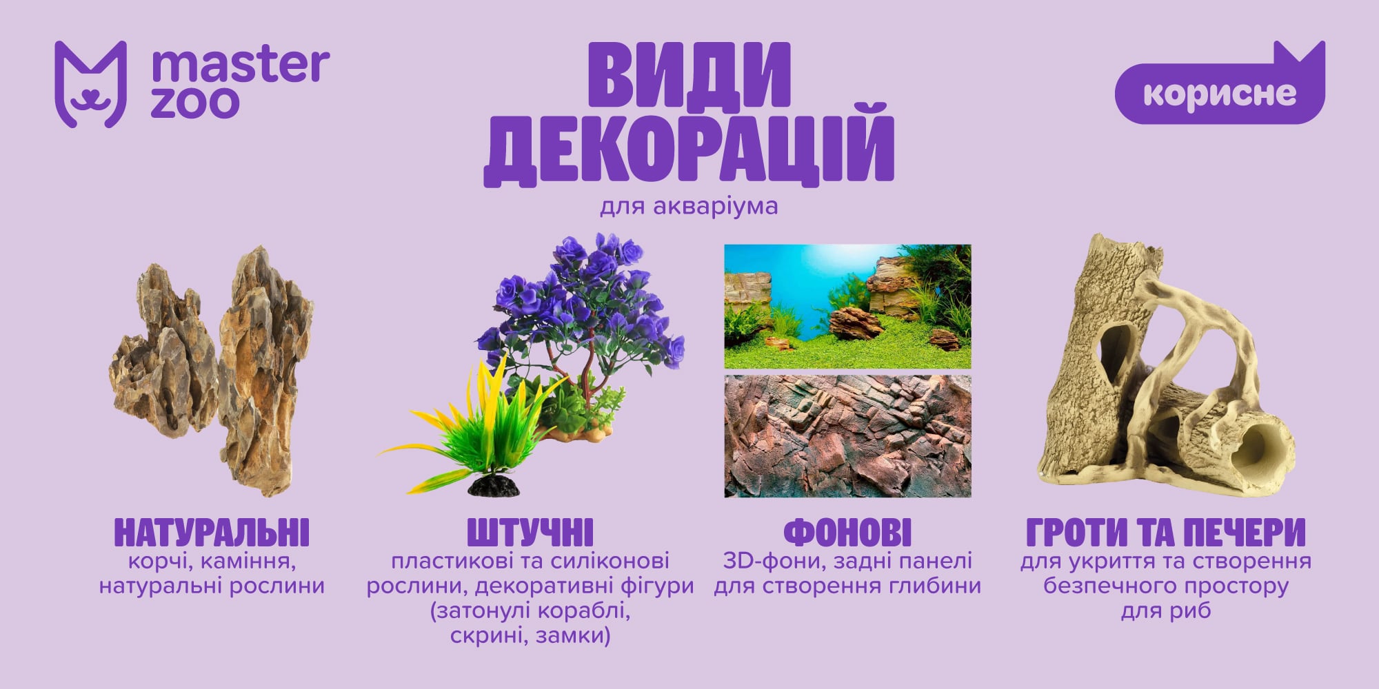 Інфографіка декорації для акваріуму |  MasterZoo
